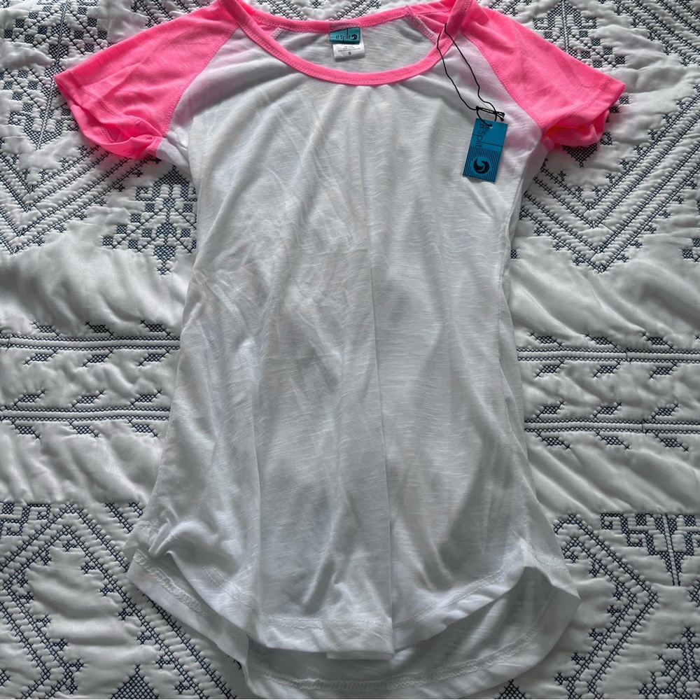 Split Pink and White Short Sleeve Tee
